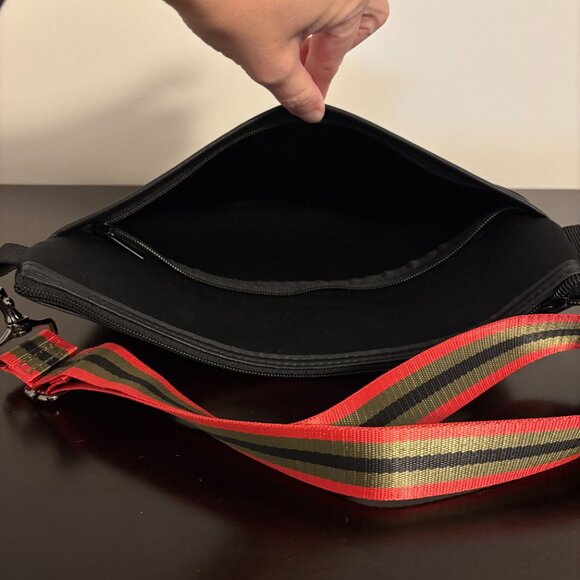 Haute Shore Brett Black Red Green Neoprene Sling Belt Bag - Picture 8 of 10